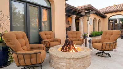 Stone fire pit with outdoor seating Photo