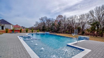 Custom water features in large patio pool Photo