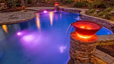 Pool with a view of bucket of water design. Photo