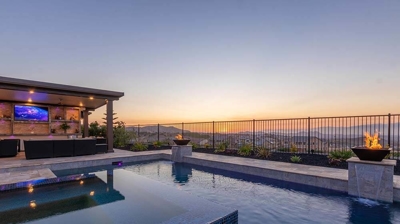 Outdoor backyard with sunset adds tranquility and beauty to your outdoor oasis. Photo