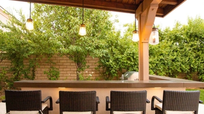 Outdoor bar seating area Photo