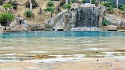 Freeform pool with slide and waterfall Photo
