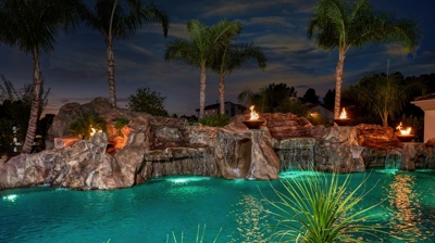 Backyard pool at twilight Photo