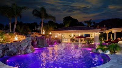 Backyard pool at twilight Photo