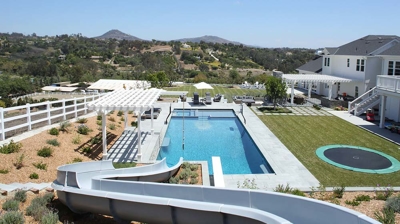 View from waterslide overlooking pool Photo