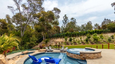 Patio area with tanning ledge and spa Photo