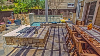 Stone design walls with jacuzzi and fireplace Photo