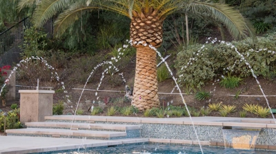 Backyard pool with deck jets Photo