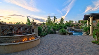 Backyard fountain with fire feature Photo