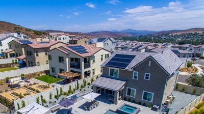 A serene suburban oasis featuring a rectangular pool Photo