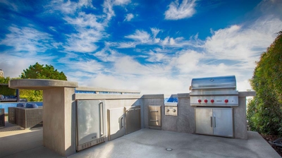 Built in barbecue with fridge and storage Photo