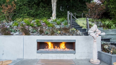 A peaceful haven: rectangular pool embraced by lush vegetation in a suburban backyard Photo