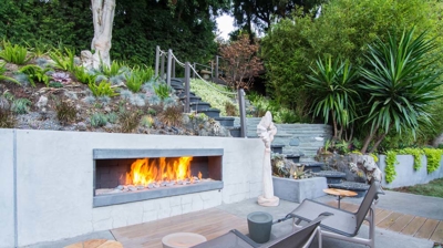 Suburban tranquility: rectangular pool surrounded by lush foliage offering a serene atmosphere Photo