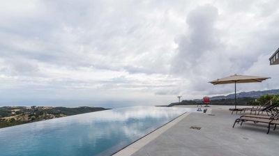 Idyllic infinity pool and hot tub nestled in the embrace of lush mountains Photo