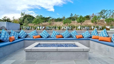 Custom backyard firepit area Photo