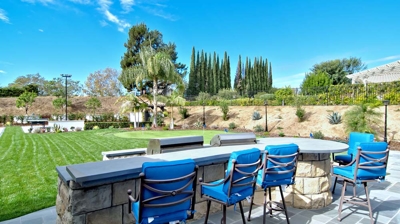 Bar area with view of backyard Photo
