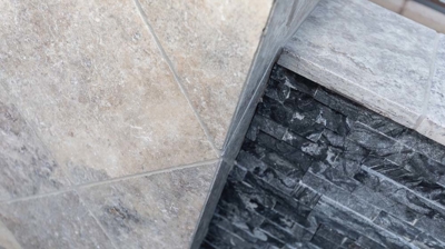 Edge of modenr pool with custom tiling. Photo