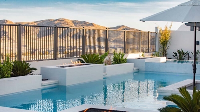 Pool with multiple fire features Photo