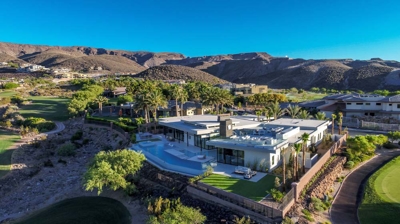 Aerial view of house and pool Photo