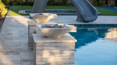 Fire bowls with stone pedestals Photo