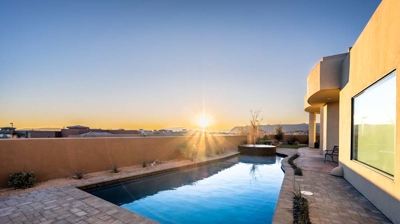 Custom patio design with pool and spa Photo