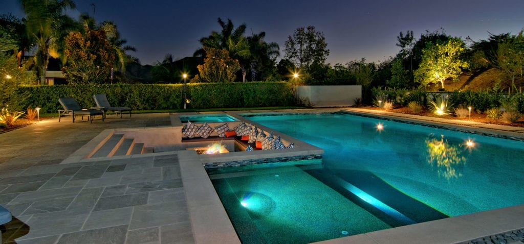 Swimming pool with a bonfire