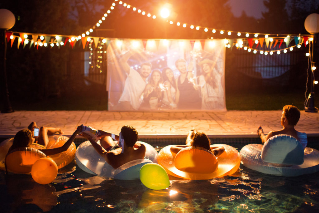 Movie party in the pool