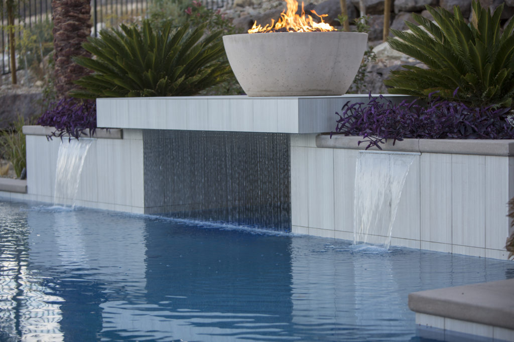 Pool With Fire Bowl And Waterfall